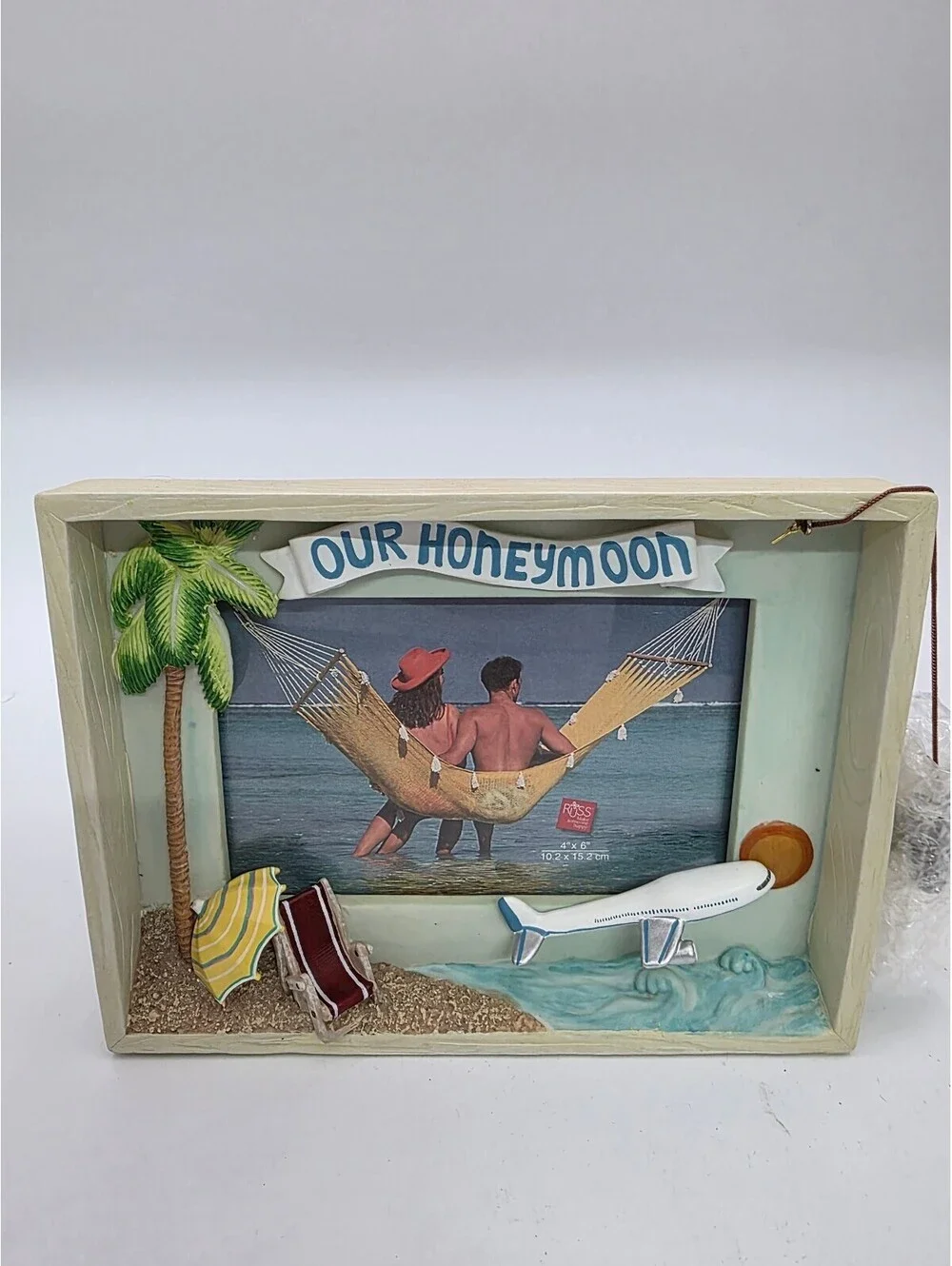 Our Honeymoon Themed Photo Frame with 3D Beach and Airplane Design